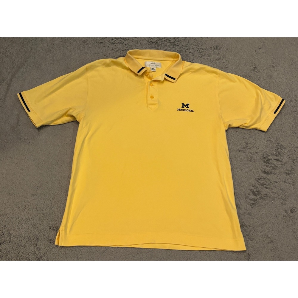 Cutter & Buck Michigan Wolverines Polo Shirt Mens Medium Yellow Pima Cotton
